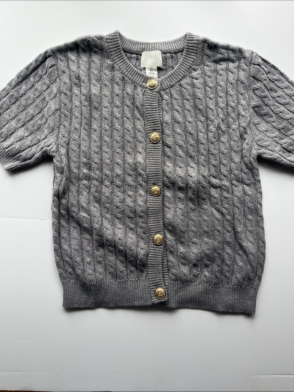 H & M Gray Cable-Knit Button Short Sleeve Sweater